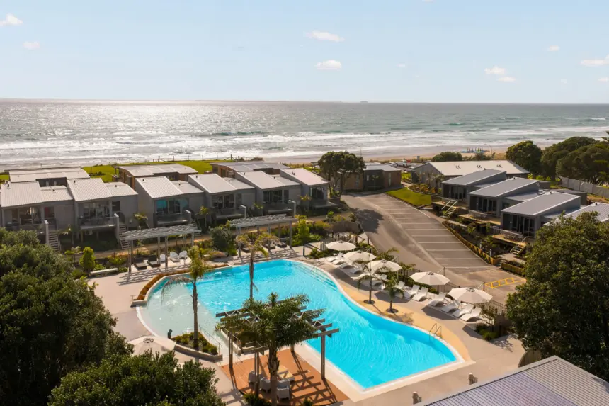 Papamoa beach accommodation pool view